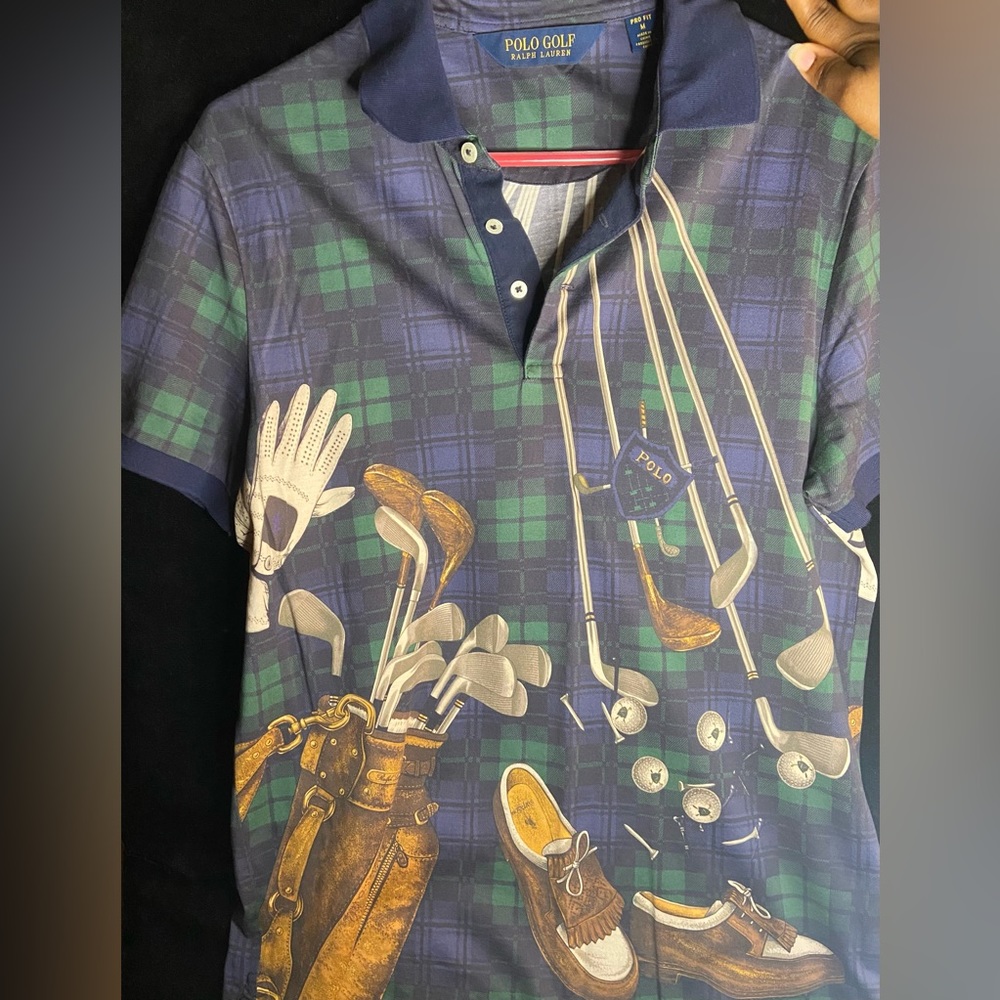 Polo by Ralph Lauren Blue and Green Golf Print Polo Shirt